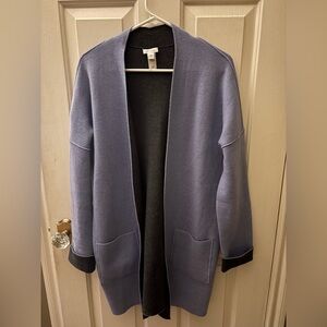 J Jill Cardigan Women’s Sz M Light Blue/ Gray Reversible Open front Sweater